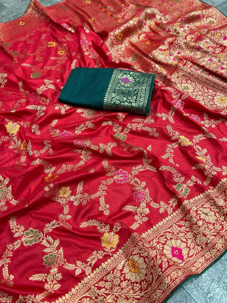 Soft Dola Silk Saree With Zari and Meenakari Weaving