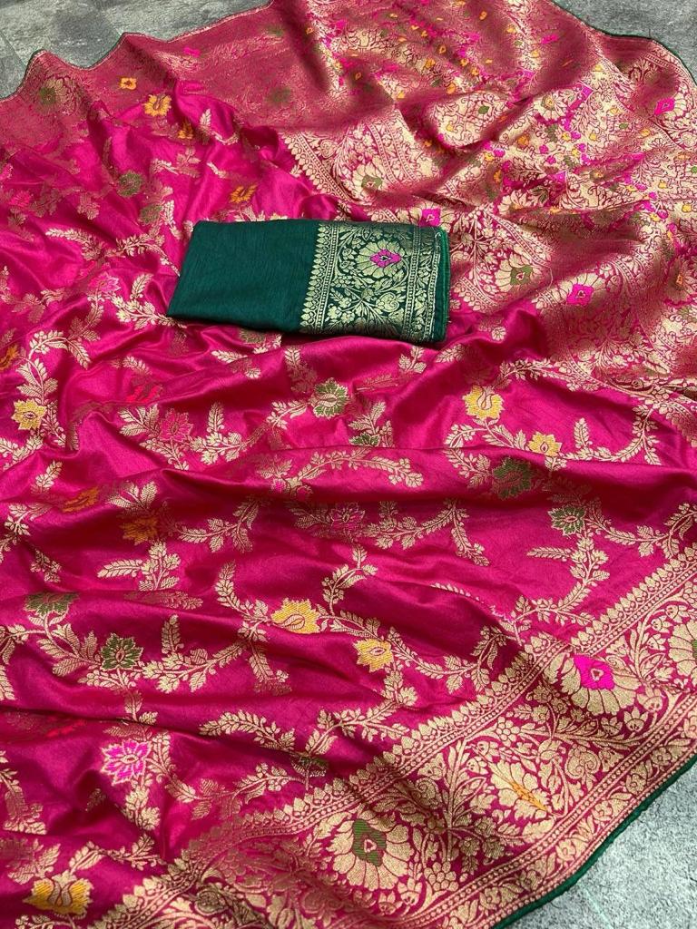 Soft Dola Silk Saree With Zari and Meenakari Weaving