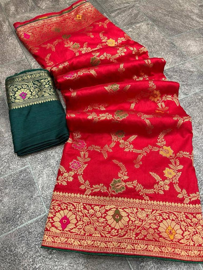 Soft Dola Silk Saree With Zari and Meenakari Weaving