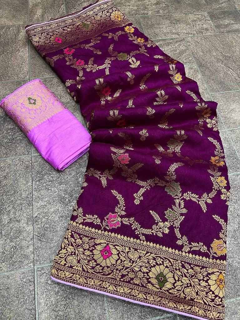 Soft Dola Silk Saree With Zari and Meenakari Weaving