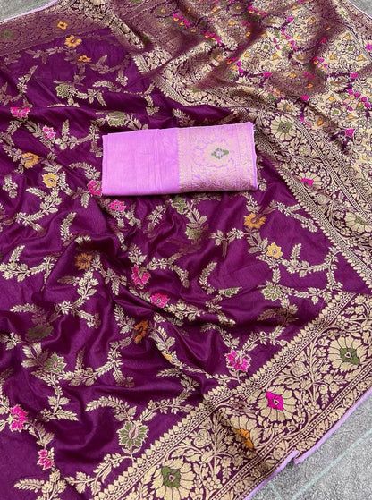 Soft Dola Silk Saree With Zari and Meenakari Weaving