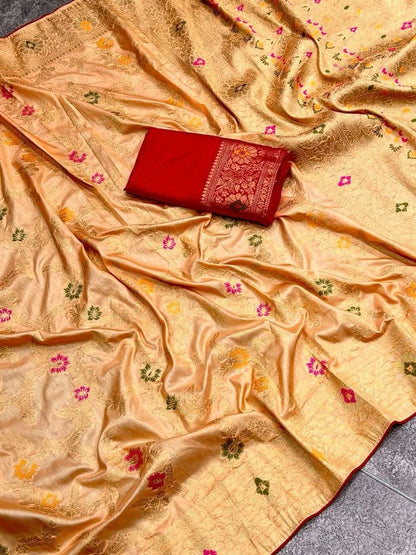 Soft Dola Silk Saree With Zari and Meenakari Weaving