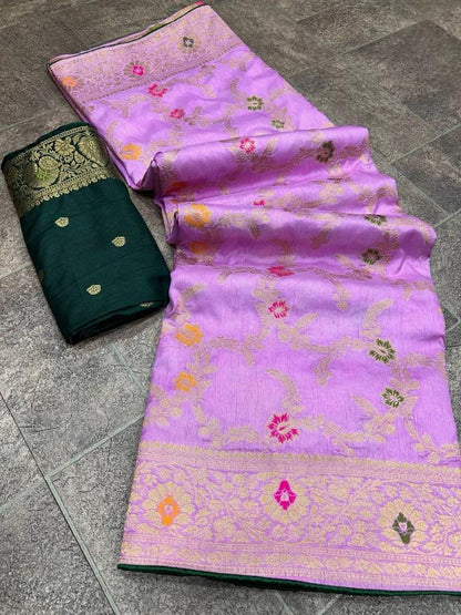 Soft Dola Silk Saree With Zari and Meenakari Weaving