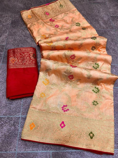 Soft Dola Silk Saree With Zari and Meenakari Weaving