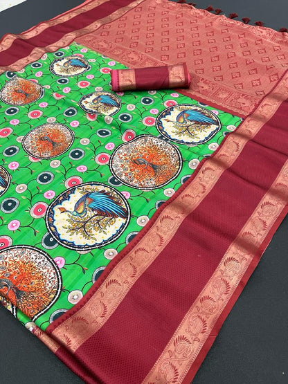 Designer Pure Soft Silk Designer kalamkari Print Pallu Saree