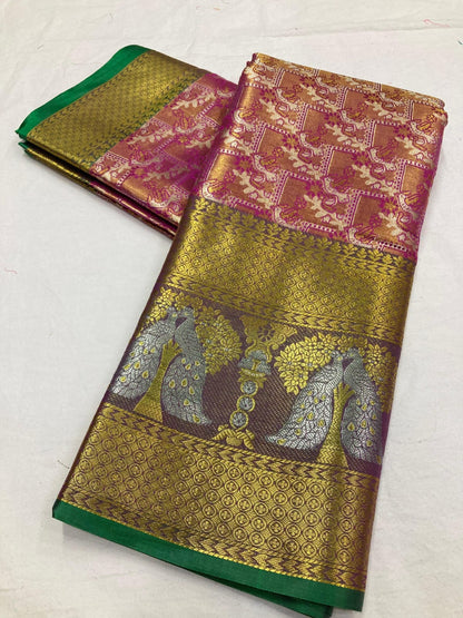 Kanjivaram Soft Silk Saree With Jacquard Design and Zari Weaving