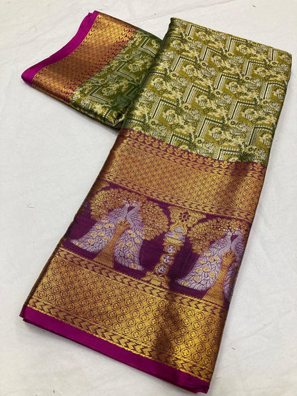 Kanjivaram Soft Silk Saree With Jacquard Design and Zari Weaving