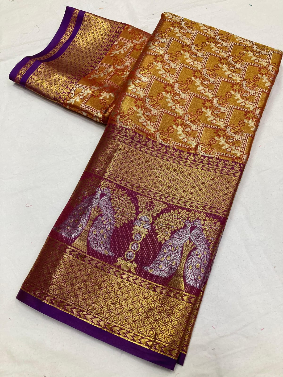 Multicolor Kanjivaram Soft Silk Saree with Blouse Piece