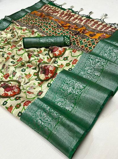 Soft Silk Saree With Big Jaquard Weaving Pannel Border