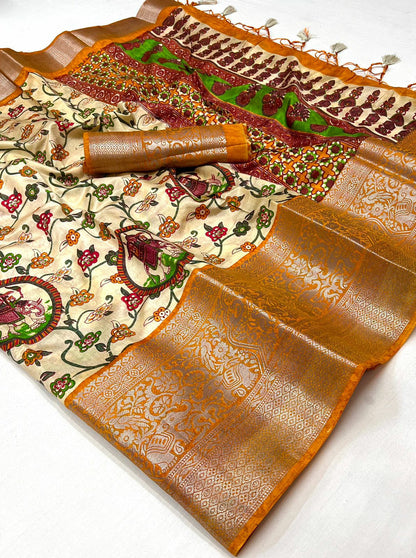 Soft Silk Saree With Big Jaquard Weaving Pannel Border