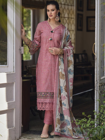 Designer Soft Linen Cotton Kurti Set With Embroidery