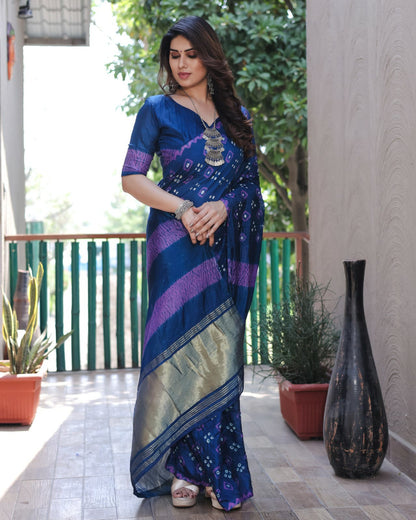 Bandhej Silk Saree With Zari Weaving and Rich Tissue Pallu