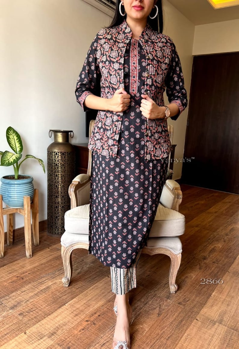 Buy Modestouze Attires Women's Foil And Zari Printed Ethnic Jacket With Kurta  Set (Brown) (MAJK39KOTI) Online at Best Prices in India - JioMart.