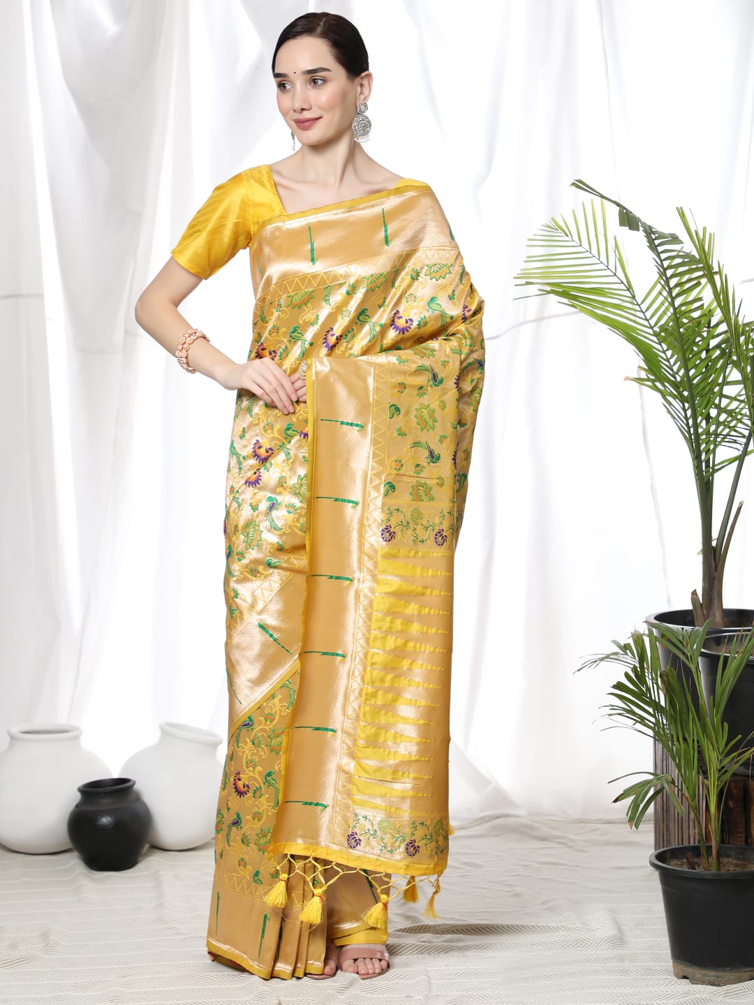 Soft Banarasi Paithani Silk Saree With Meena and Zari Weaving