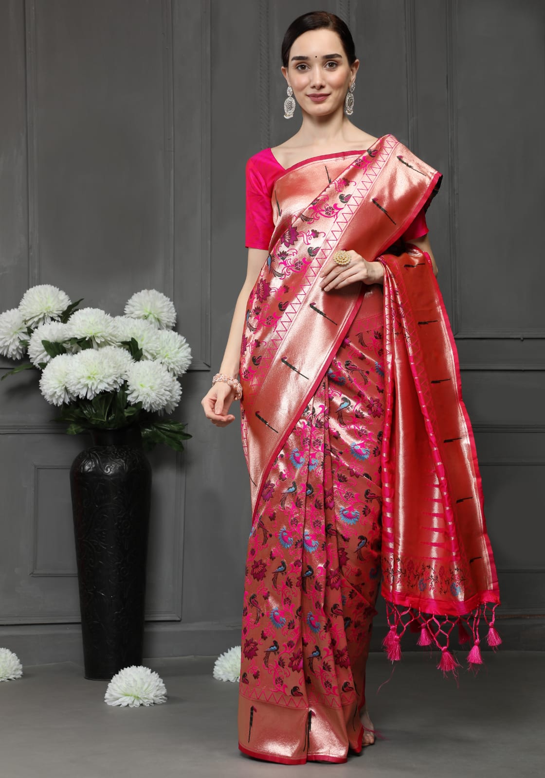 Soft Banarasi Paithani Silk Saree With Meena and Zari Weaving