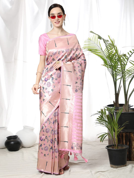 Soft Banarasi Paithani Silk Saree With Meena and Zari Weaving