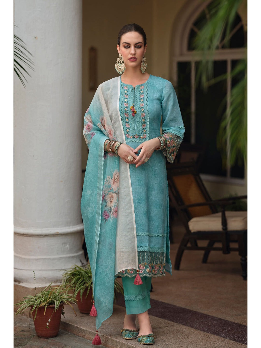 Designer Soft Linen Cotton Kurti Set With Embroidery