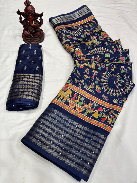 Soft Kalamkari Dola Silk Saree With Jacquard Border