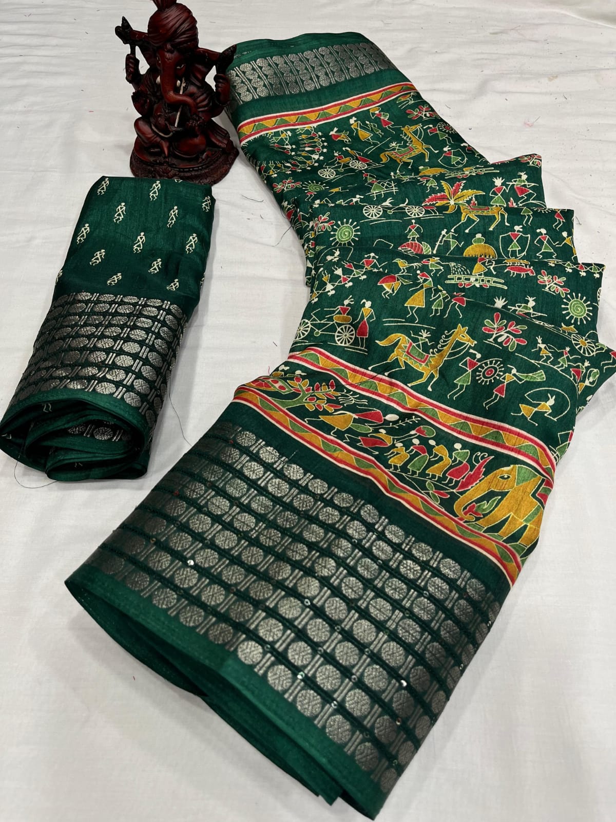 Soft Kalamkari Dola Silk Saree With Jacquard Border