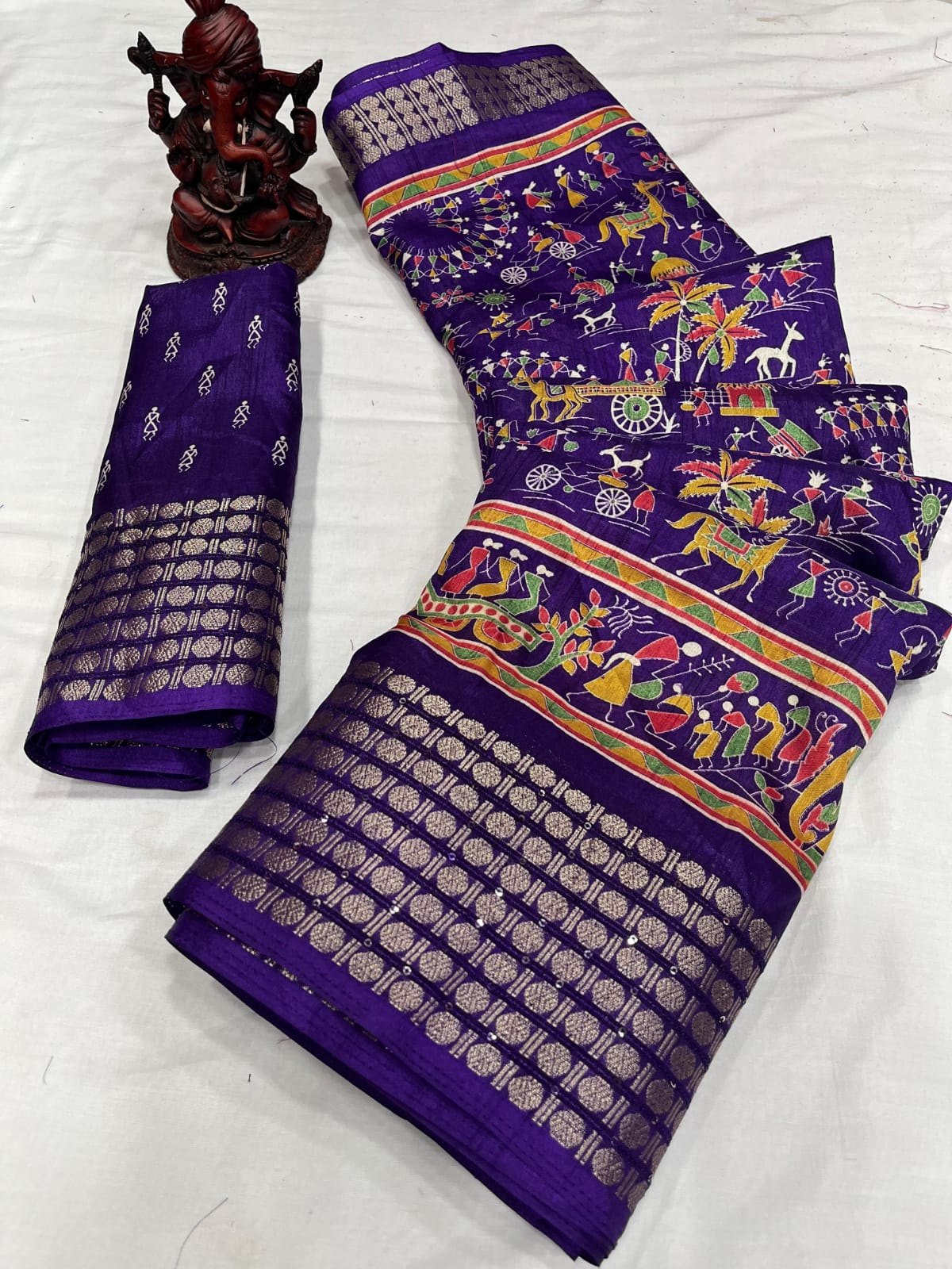 Soft Kalamkari Dola Silk Saree With Jacquard Border