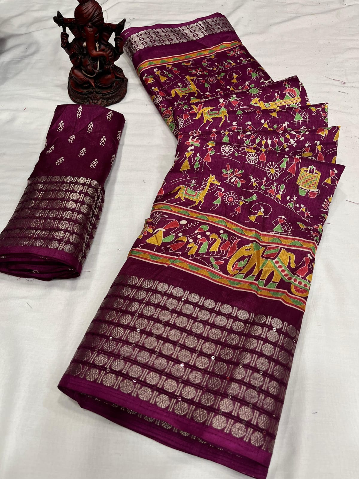 Soft Kalamkari Dola Silk Saree With Jacquard Border