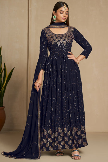 Soft Georgette Sequence and Zari Weaving Gown