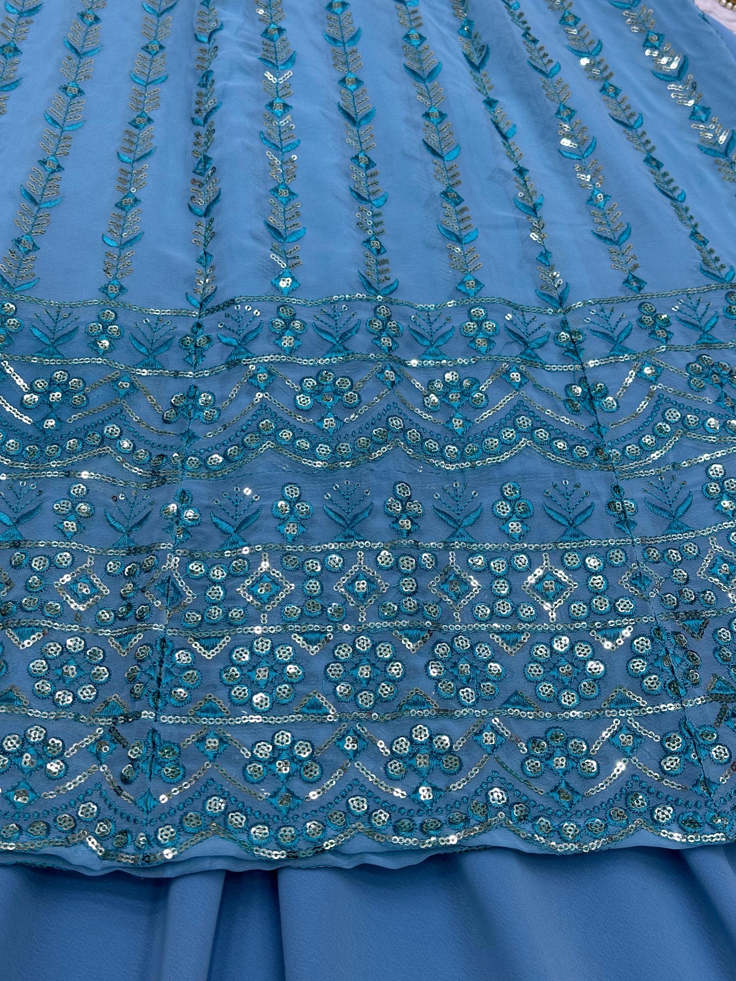 Blue Designer Soft Georgette Sequence Work Gown