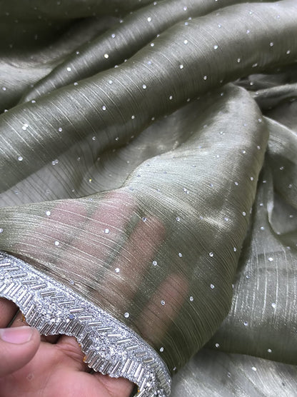 Grey Soft Jimmy Chu Silk Saree With Lace Border