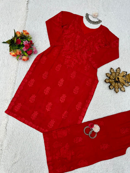 Soft Reyon Plazo Suit Set With Embroidery