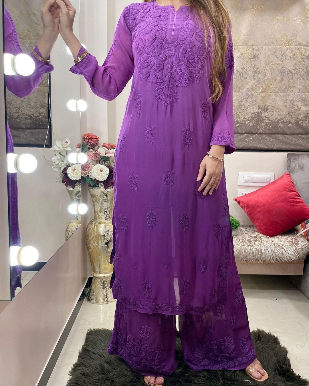 Soft Reyon Plazo Suit Set With Embroidery