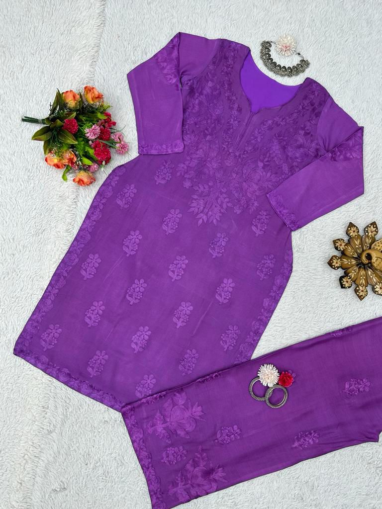 Soft Reyon Plazo Suit Set With Embroidery