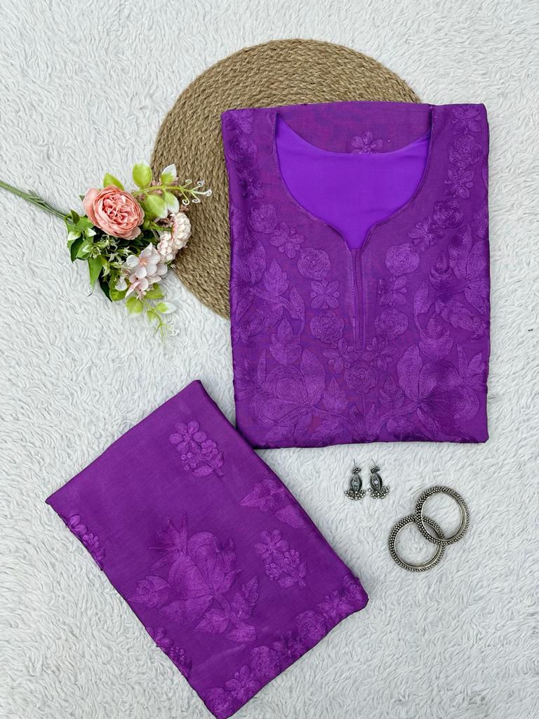 Soft Reyon Plazo Suit Set With Embroidery