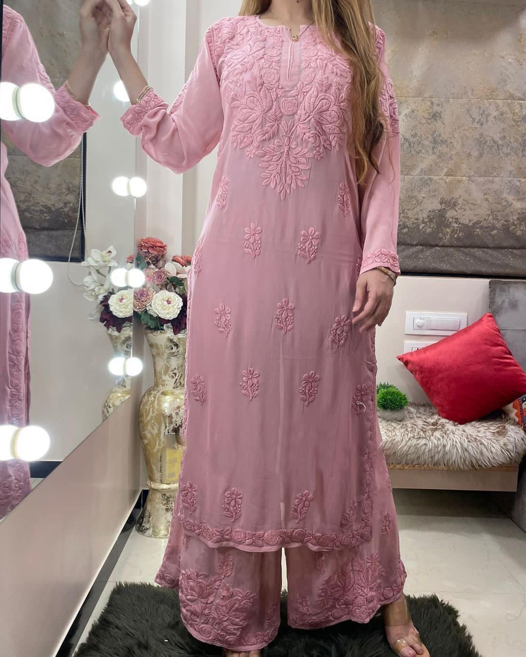 Soft Reyon Plazo Suit Set With Embroidery