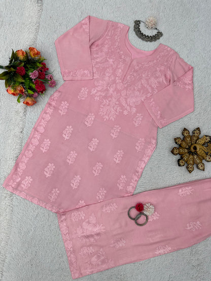 Soft Reyon Plazo Suit Set With Embroidery