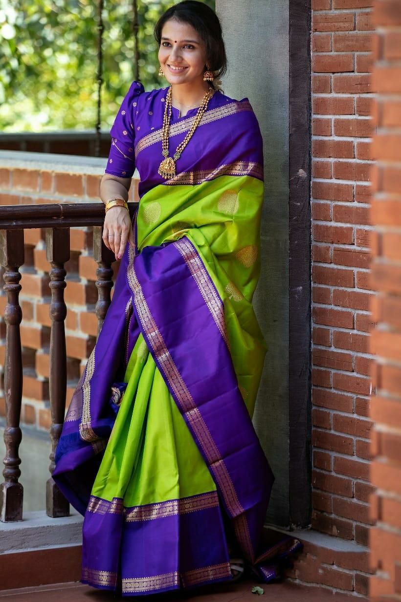 Green With Blue Banarasi Lichi Silk Saree