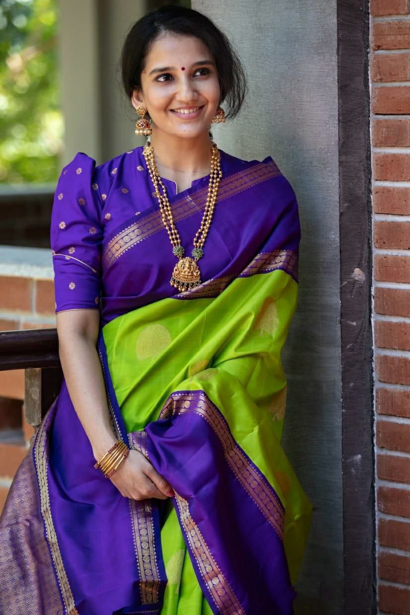 Green With Blue Banarasi Lichi Silk Saree