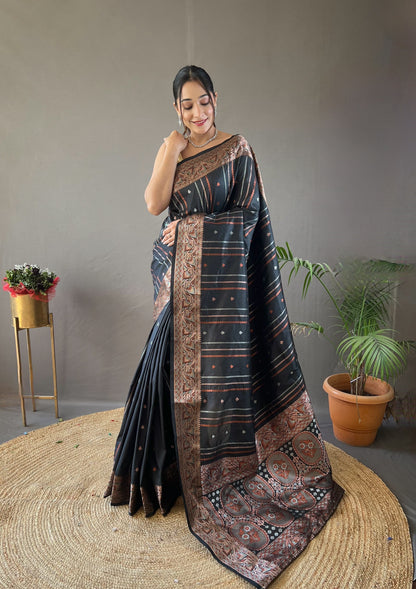 Soft Silk Saree With Silver and Copper Zari Work