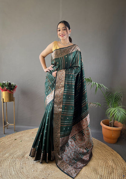 Soft Silk Saree With Silver and Copper Zari Work