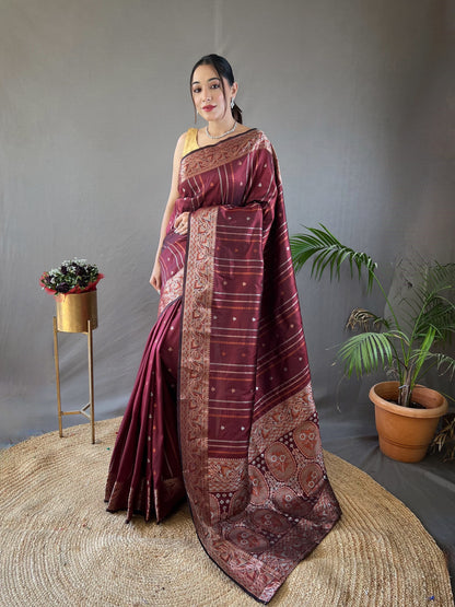 Soft Silk Saree With Silver and Copper Zari Work