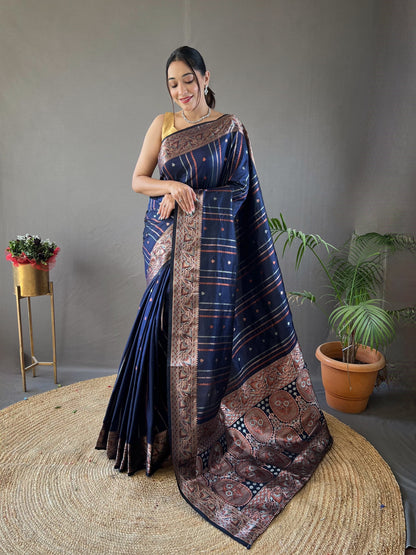 Soft Silk Saree With Silver and Copper Zari Work