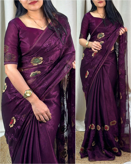 Soft Chiffon Partywear Saree With Floral Design