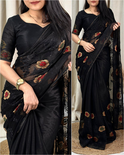 Soft Chiffon Partywear Saree With Floral Design