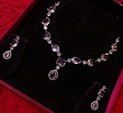 Beautiful Partywear CZ Necklace Set With Earrings