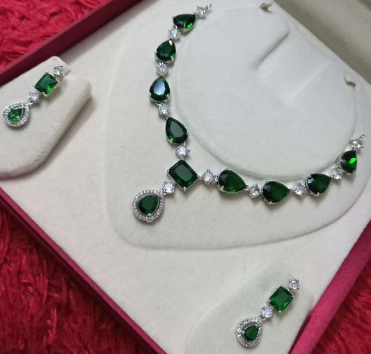 Beautiful Partywear CZ Necklace Set With Earrings