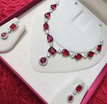 Beautiful Partywear CZ Necklace Set With Earrings