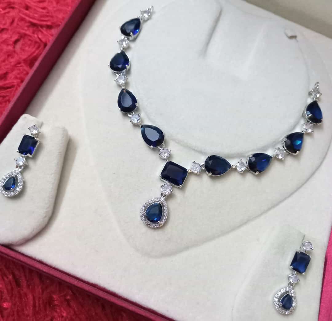 Beautiful Partywear CZ Necklace Set With Earrings