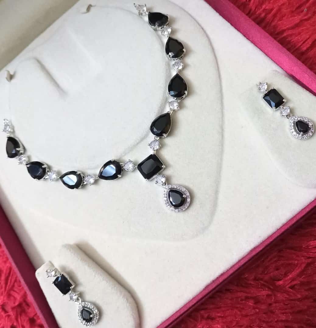 Beautiful Partywear CZ Necklace Set With Earrings