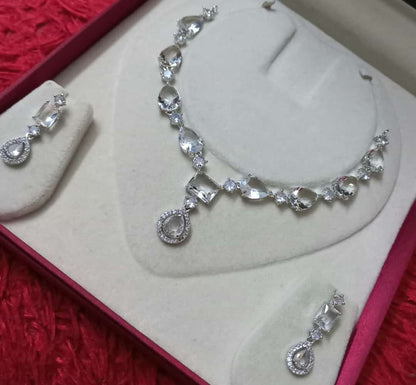 Beautiful Partywear CZ Necklace Set With Earrings