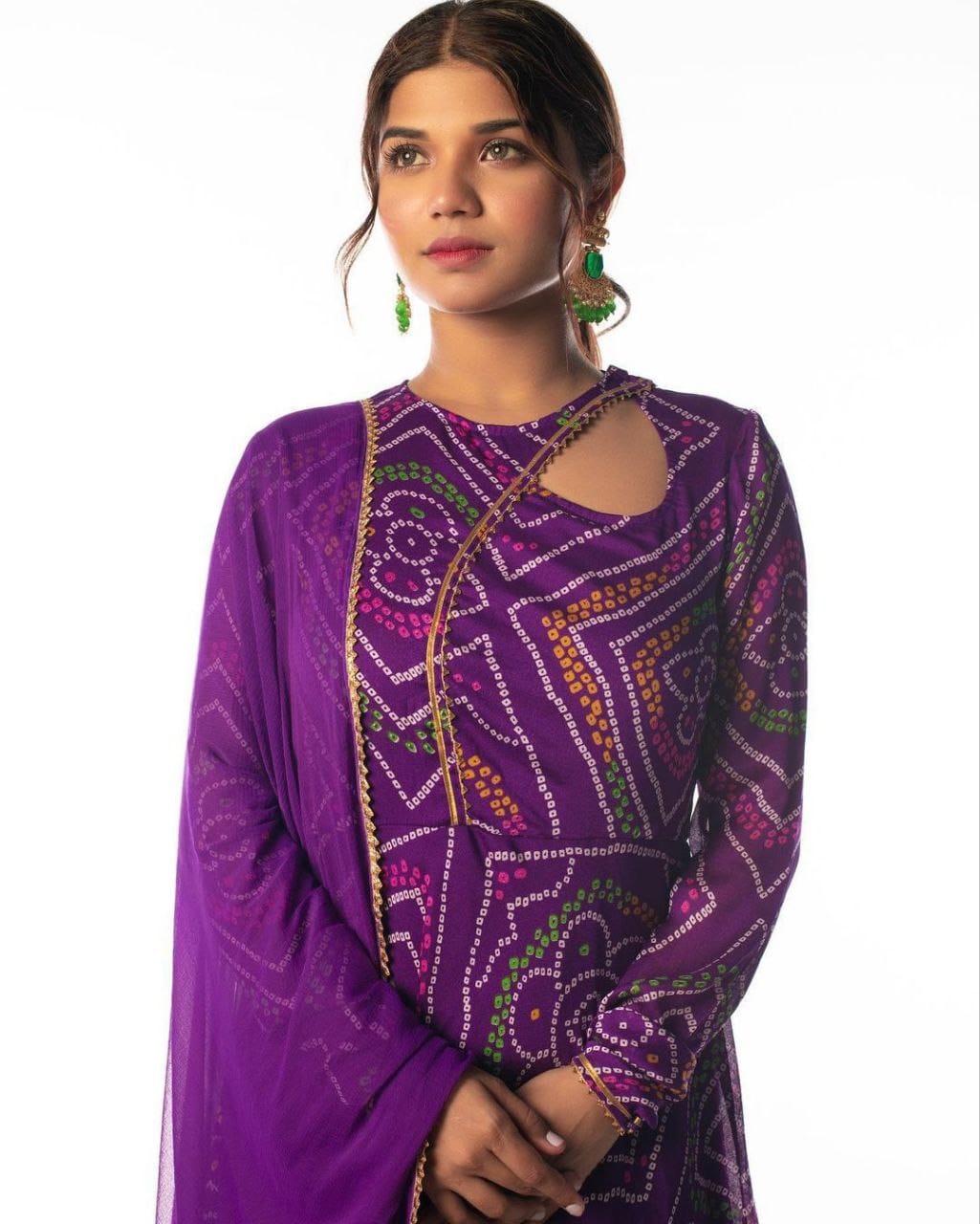 Georgette Purple Bandhani Anarkali Gown