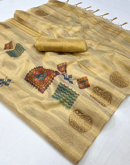 Printed Handloom Zari Tissue Silk Saree